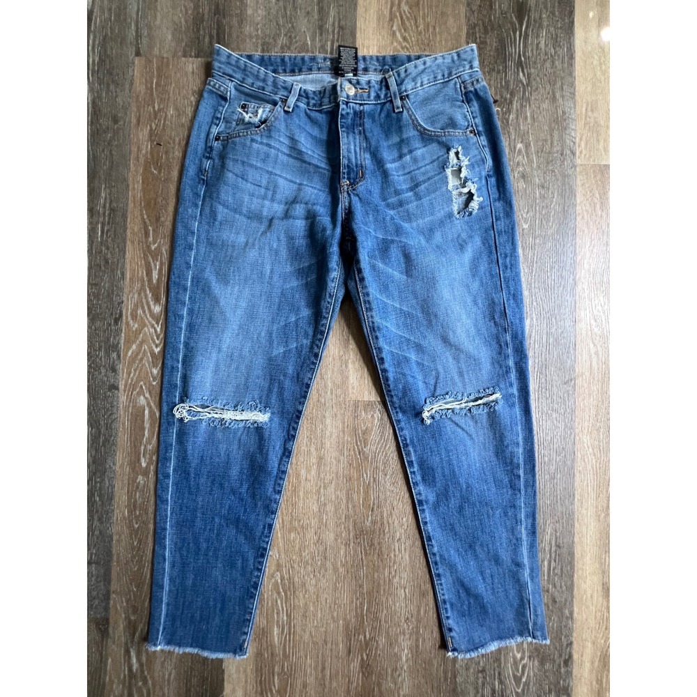 Vintage Mossimo Boyfriend Crop Jeans Womens 10/30 Blue Distressed Ripped Raw hem